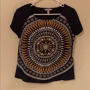 Navy printed short sleeve work top